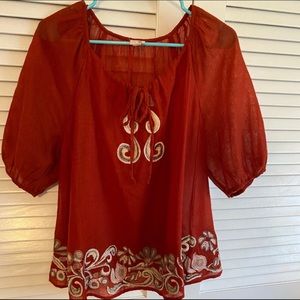 Anthropologie embroidered peasant blouse